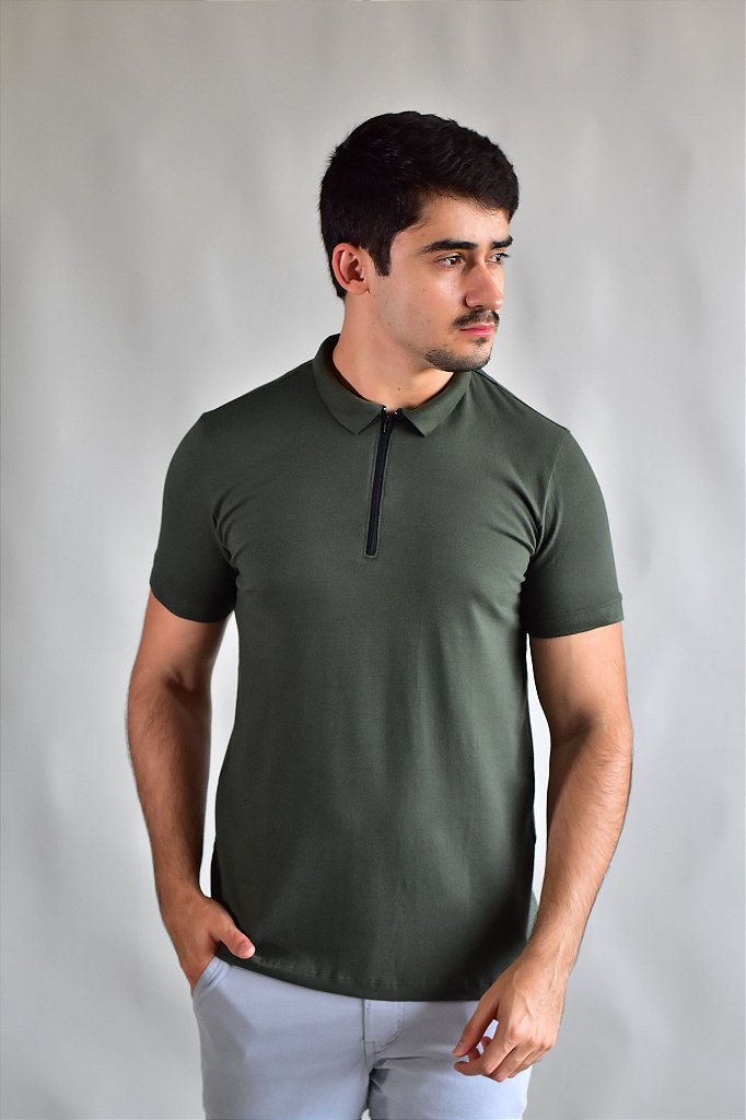 Gola Polo Zíper Nobre Men - Verde Oliva
