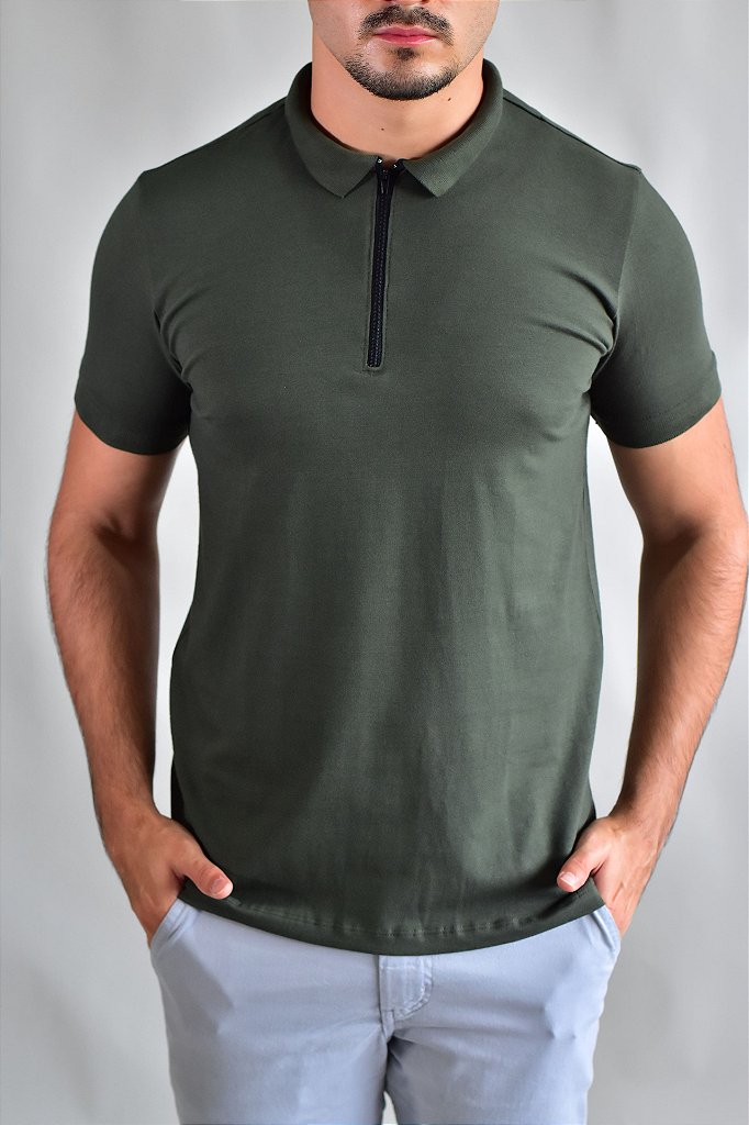Gola Polo Zíper Nobre Men - Verde Oliva